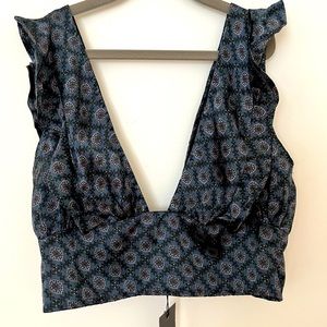 Silky print ruffle crop / bra top BNWT